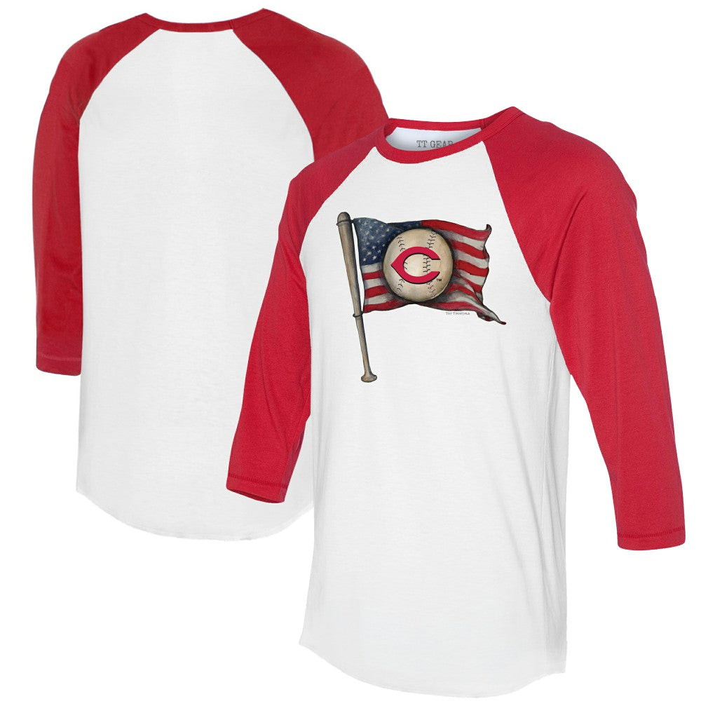 Cincinnati Reds Tiny Turnip Women's Baseball Flag 3/4-Sleeve Raglan T-Shirt - White/Red