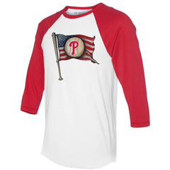 Philadelphia Phillies Tiny Turnip Women's Baseball Flag 3/4-Sleeve Raglan T-Shirt - White/Red