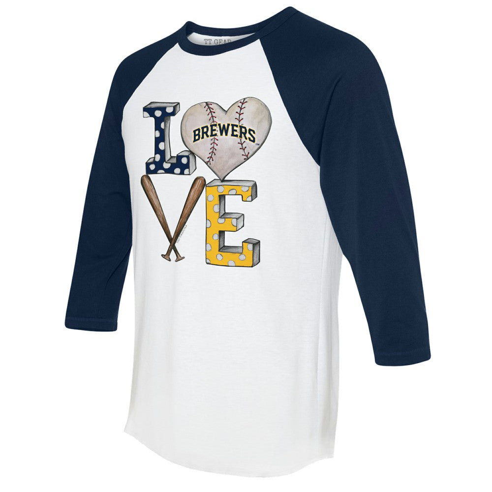 Milwaukee Brewers Tiny Turnip Women's Baseball Love Raglan 3/4-Sleeve T-Shirt - White/Navy