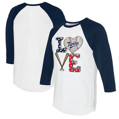 Minnesota Twins Tiny Turnip Women's Baseball Love Raglan 3/4-Sleeve T-Shirt - White/Navy