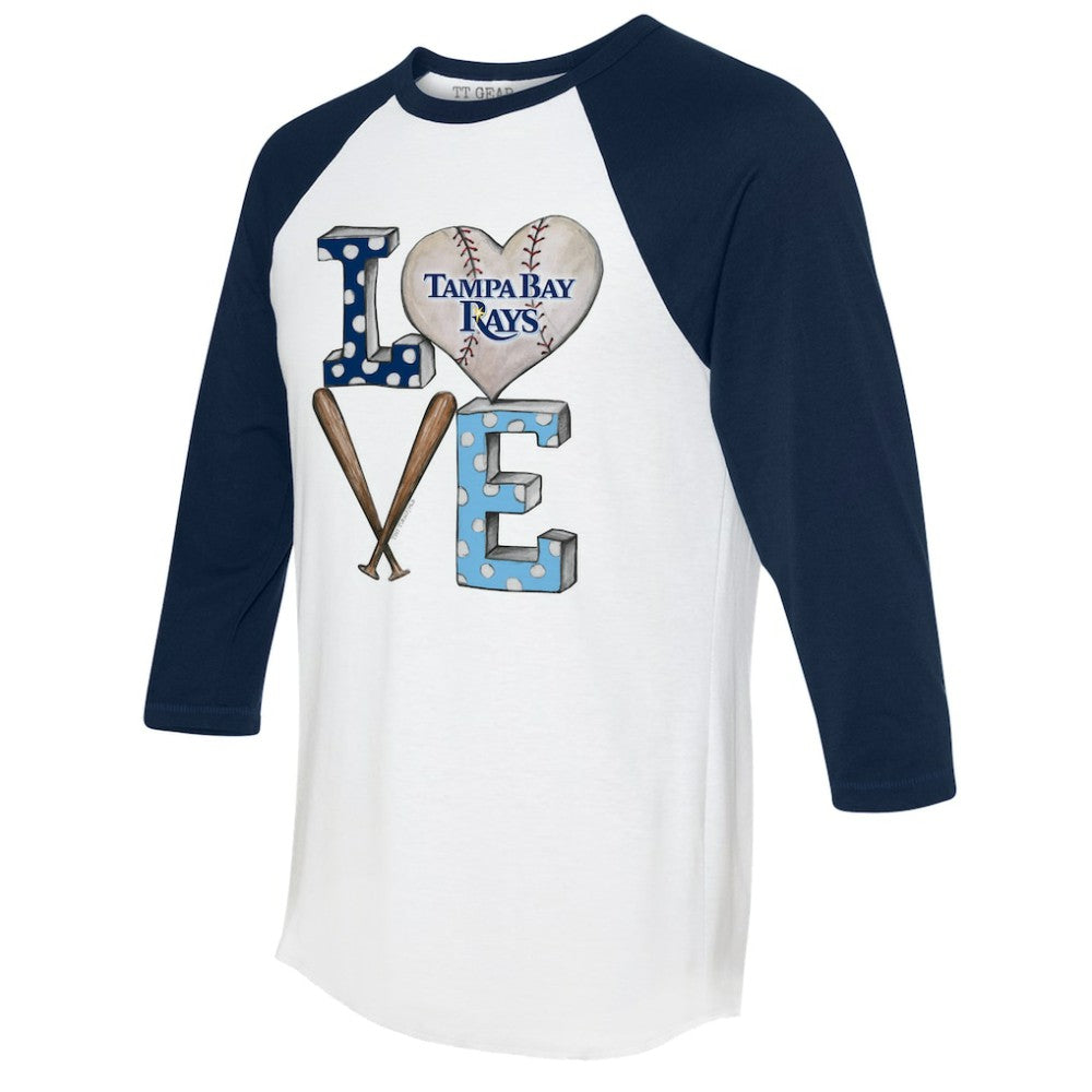 Tampa Bay Rays Tiny Turnip Women's Baseball Love Raglan 3/4-Sleeve T-Shirt - White/Navy
