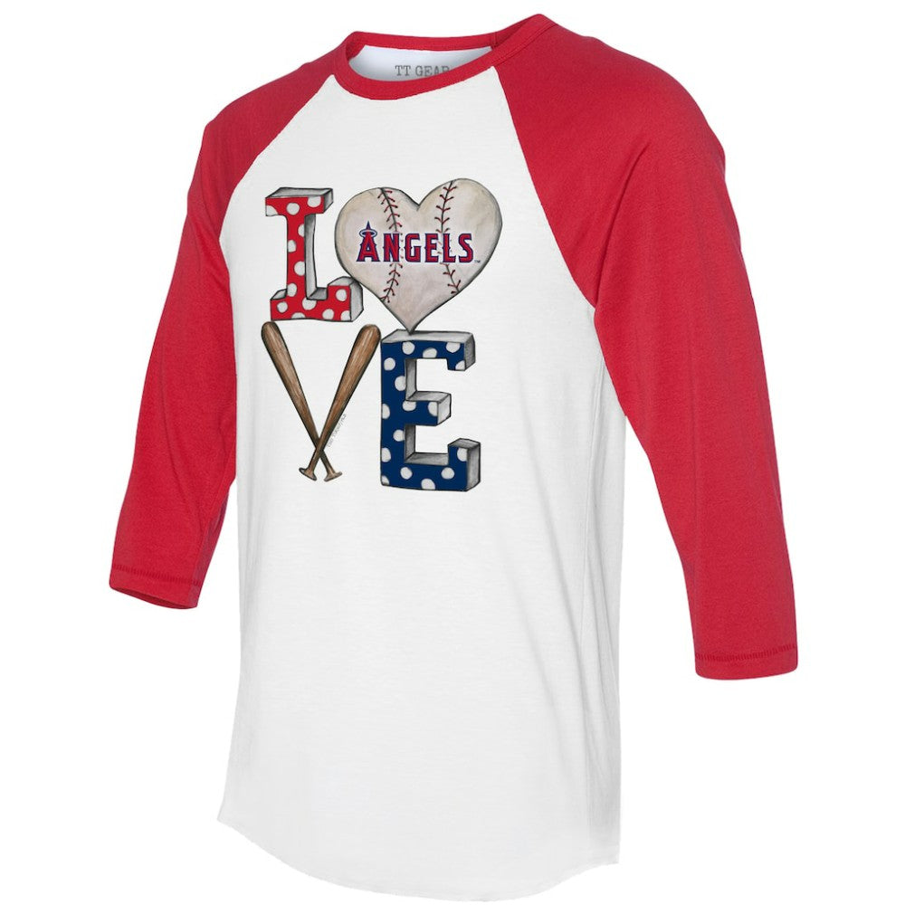 Los Angeles Angels Tiny Turnip Women's Baseball Love Raglan 3/4-Sleeve T-Shirt - White/Red