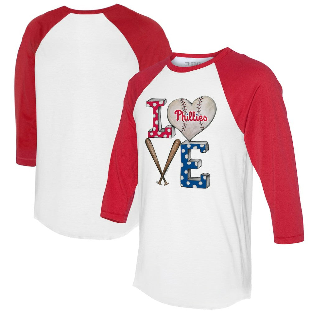 Philadelphia Phillies Tiny Turnip Women's Baseball Love Raglan 3/4-Sleeve T-Shirt - White/Red
