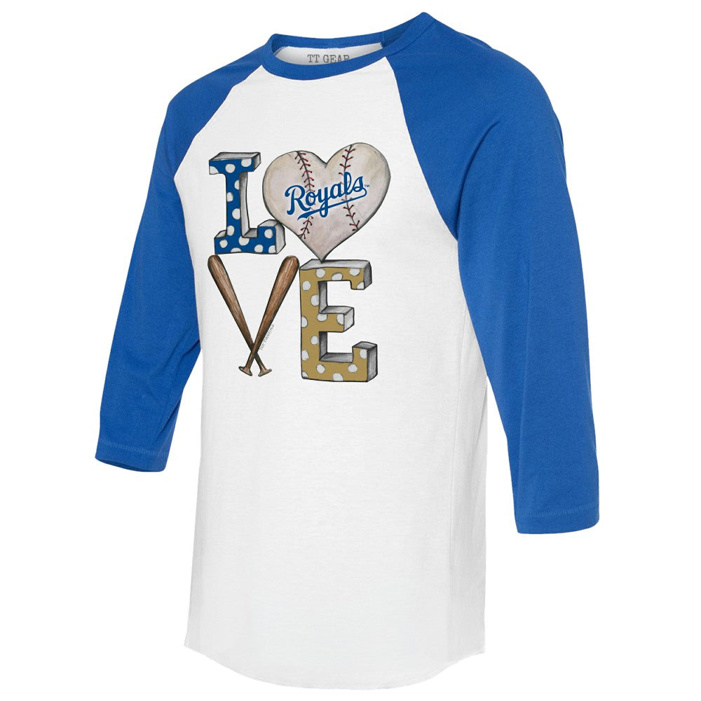 Kansas City Royals Tiny Turnip Women's Baseball Love Raglan 3/4-Sleeve T-Shirt - White/Royal