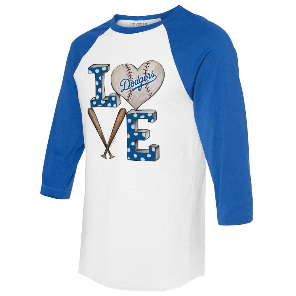 Los Angeles Dodgers Tiny Turnip Women's Baseball Love Raglan 3/4-Sleeve T-Shirt - White/Royal