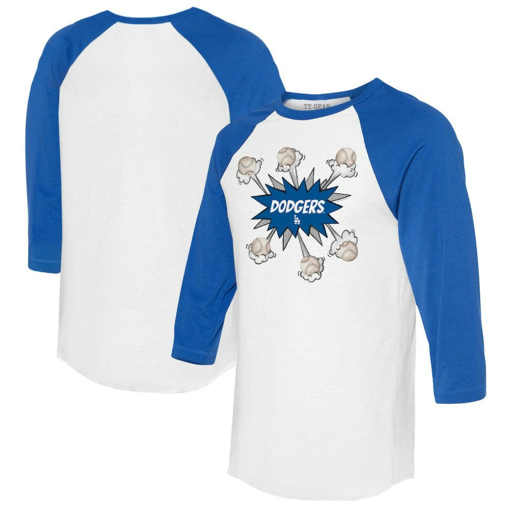 Los Angeles Dodgers Tiny Turnip Women's Baseball Pow 3/4-Sleeve Raglan T-Shirt - White/Royal