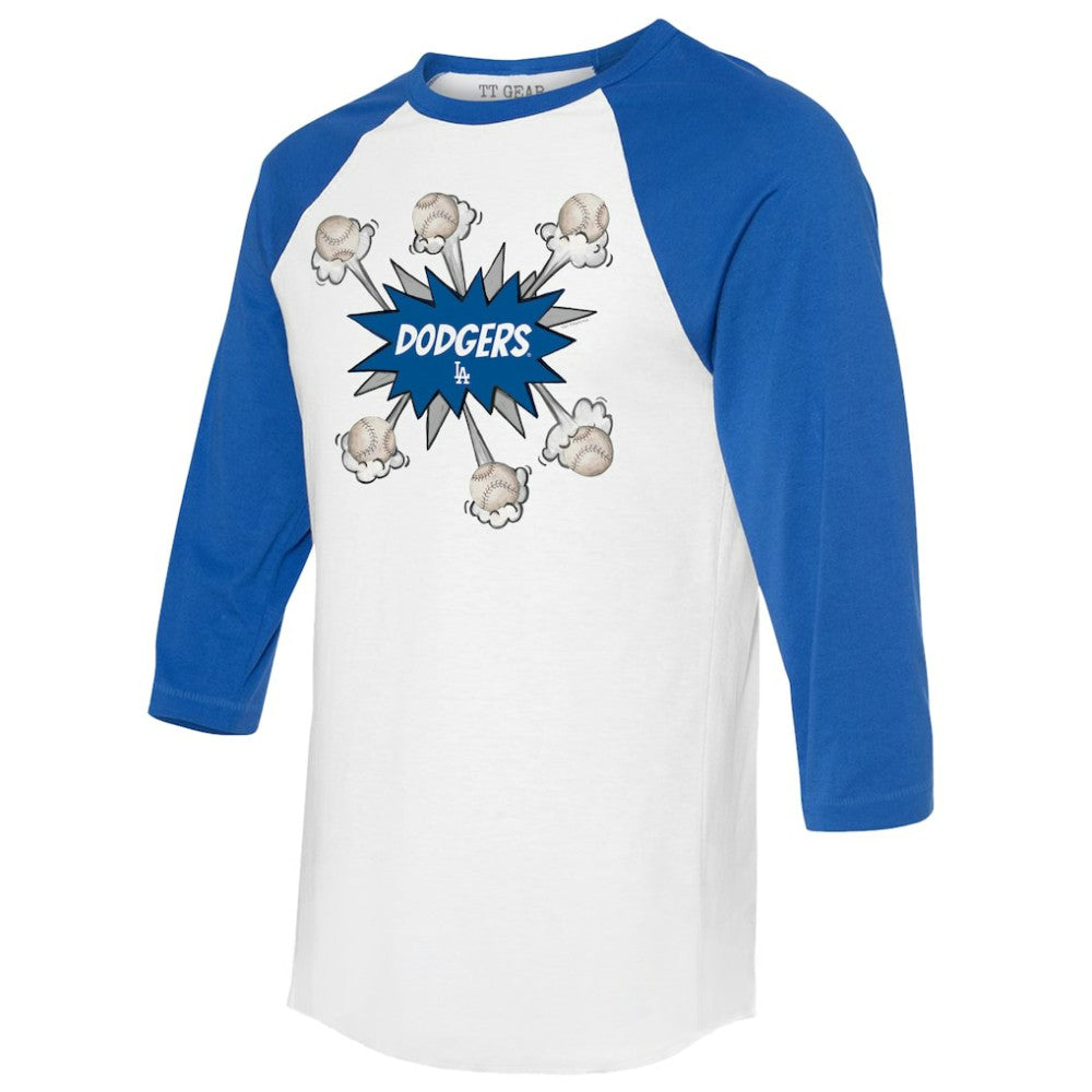 Los Angeles Dodgers Tiny Turnip Women's Baseball Pow 3/4-Sleeve Raglan T-Shirt - White/Royal