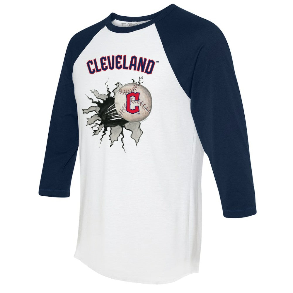 Cleveland Guardians Tiny Turnip Women's Baseball Tear 3/4-Sleeve Raglan T-Shirt - White/Navy