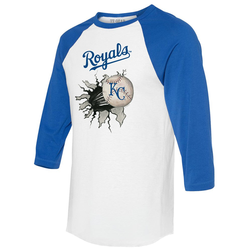 Kansas City Royals Tiny Turnip Women's Baseball Tear 3/4-Sleeve Raglan T-Shirt - White/Royal