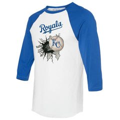 Kansas City Royals Tiny Turnip Women's Baseball Tear 3/4-Sleeve Raglan T-Shirt - White/Royal