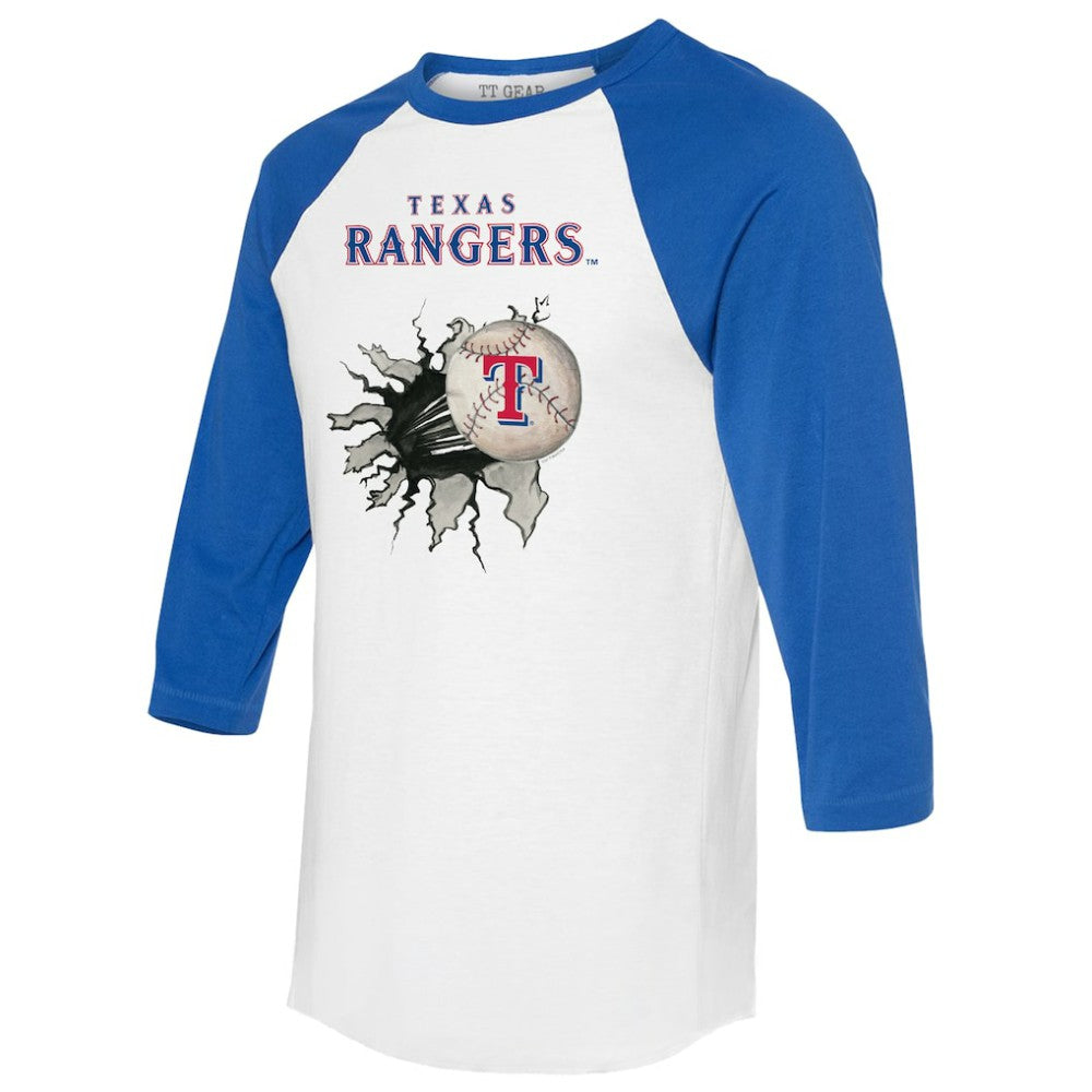 Texas Rangers Tiny Turnip Women's Baseball Tear 3/4-Sleeve Raglan T-Shirt - White/Royal