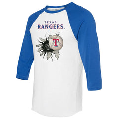 Texas Rangers Tiny Turnip Women's Baseball Tear 3/4-Sleeve Raglan T-Shirt - White/Royal