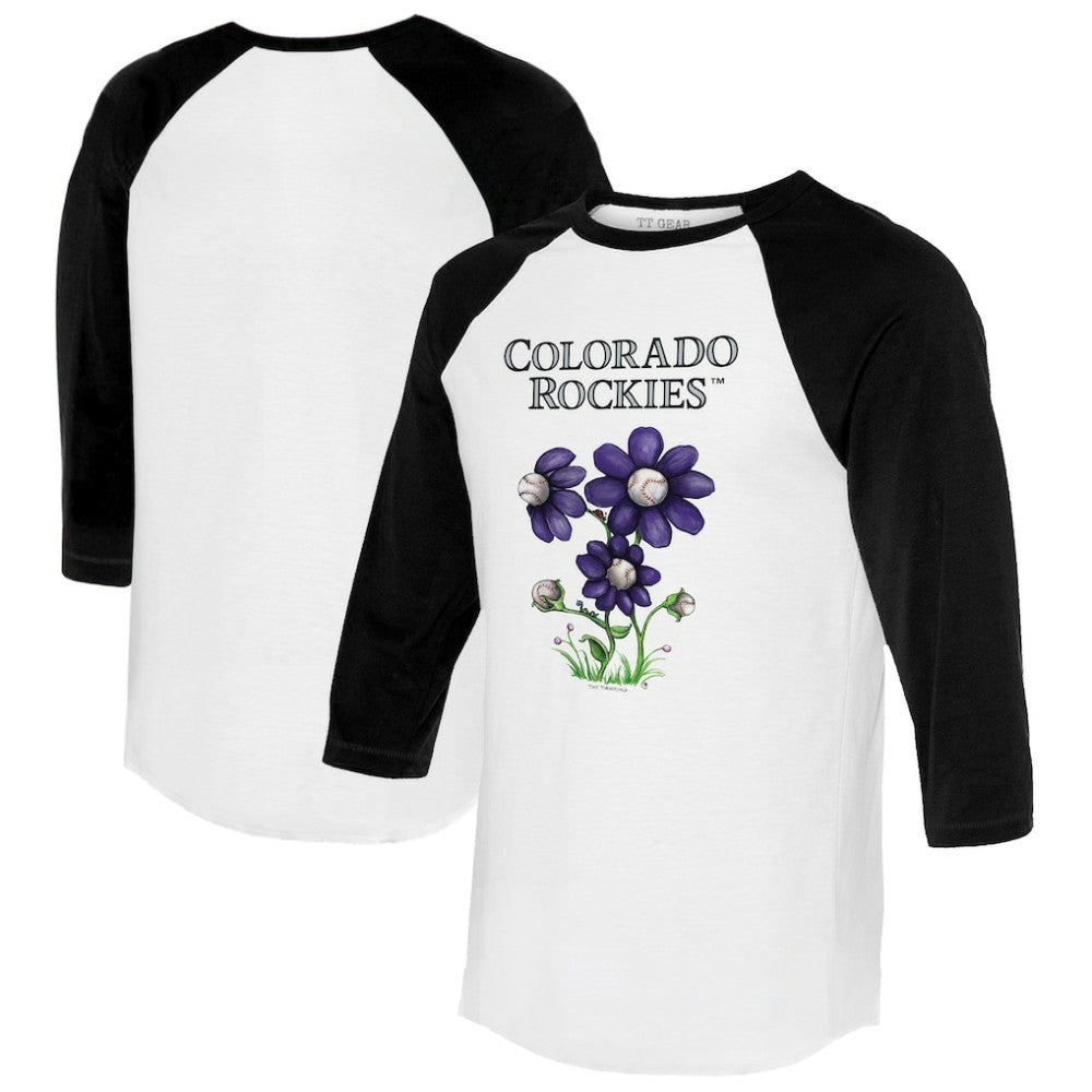 Colorado Rockies Tiny Turnip Women's Blooming Baseballs 3/4-Sleeve Raglan T-Shirt - White/Black