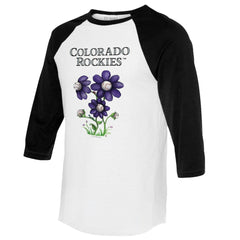 Colorado Rockies Tiny Turnip Women's Blooming Baseballs 3/4-Sleeve Raglan T-Shirt - White/Black