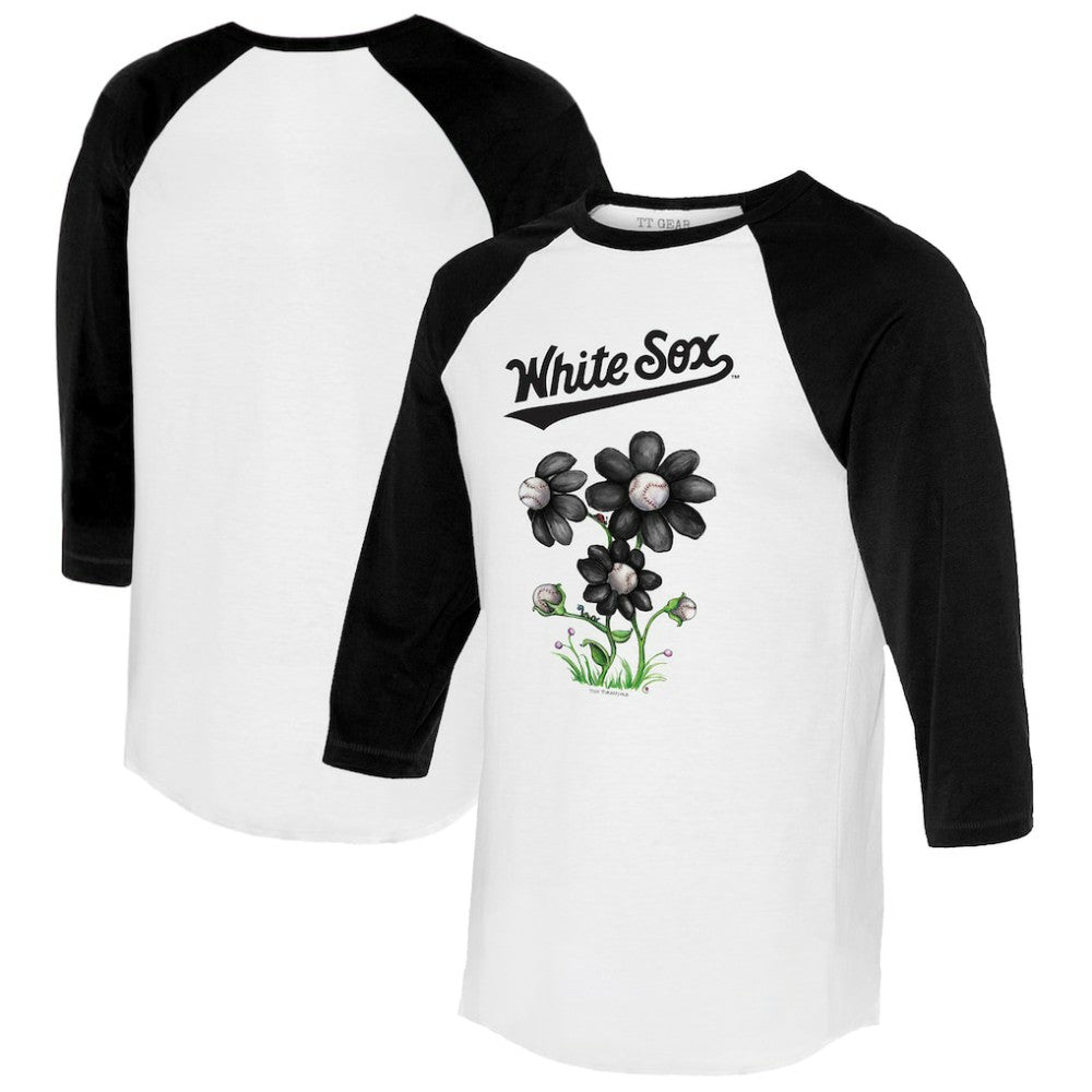 Chicago White Sox Tiny Turnip Women's Blooming Baseballs 3/4-Sleeve Raglan T-Shirt - White/Black