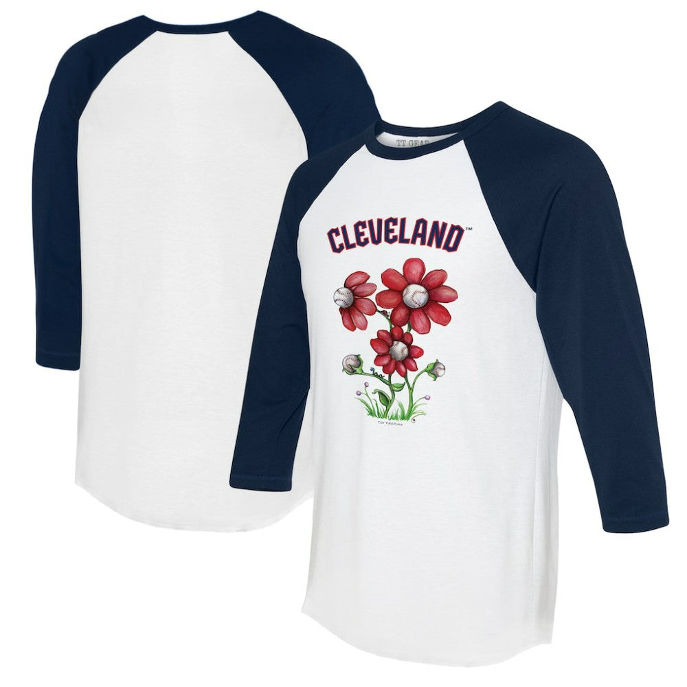 Cleveland Guardians Tiny Turnip Women's Blooming Baseballs 3/4-Sleeve Raglan T-Shirt - White/Navy