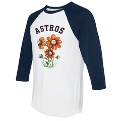 Houston Astros Tiny Turnip Women's Blooming Baseballs 3/4-Sleeve Raglan T-Shirt - White/Navy