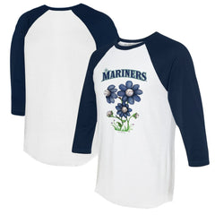 Seattle Mariners Tiny Turnip Women's Blooming Baseballs 3/4-Sleeve Raglan T-Shirt - White/Navy