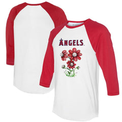 Los Angeles Angels Tiny Turnip Women's Blooming Baseballs 3/4-Sleeve Raglan T-Shirt - White/Red