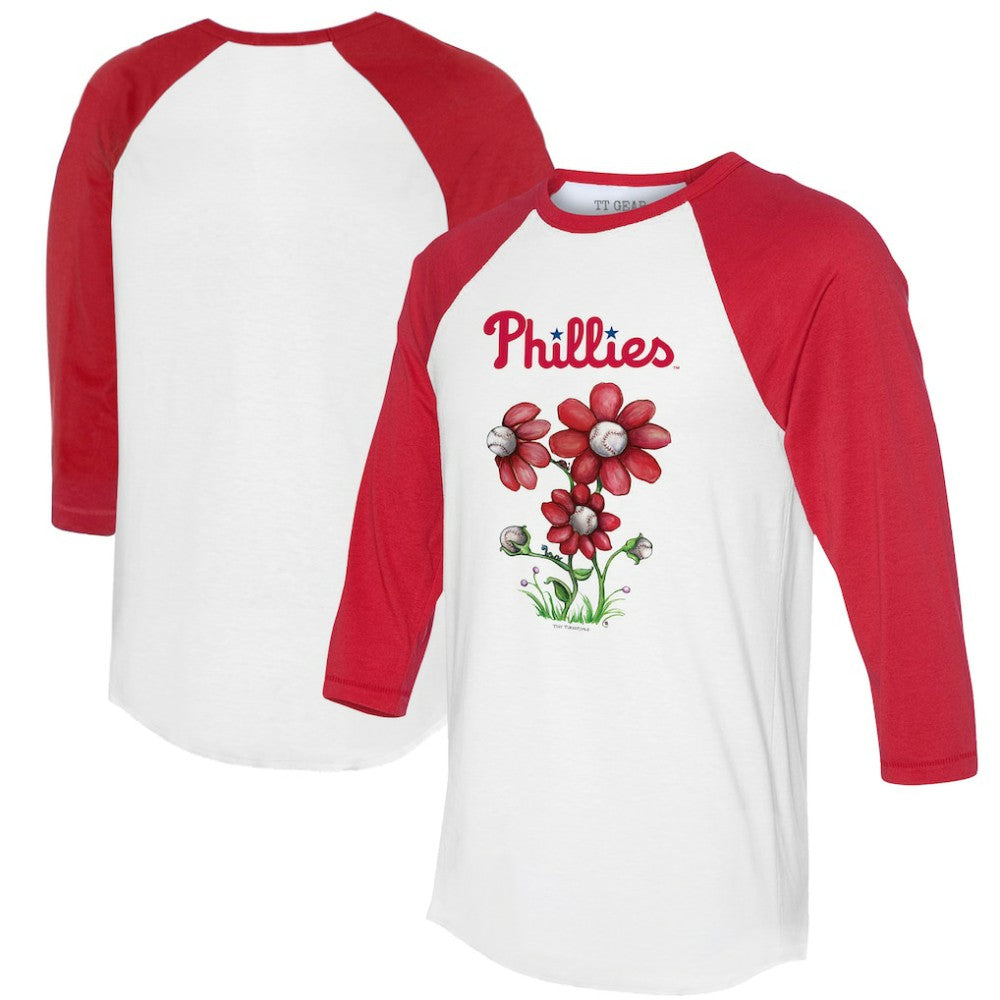 Philadelphia Phillies Tiny Turnip Women's Blooming Baseballs 3/4-Sleeve Raglan T-Shirt - White/Red