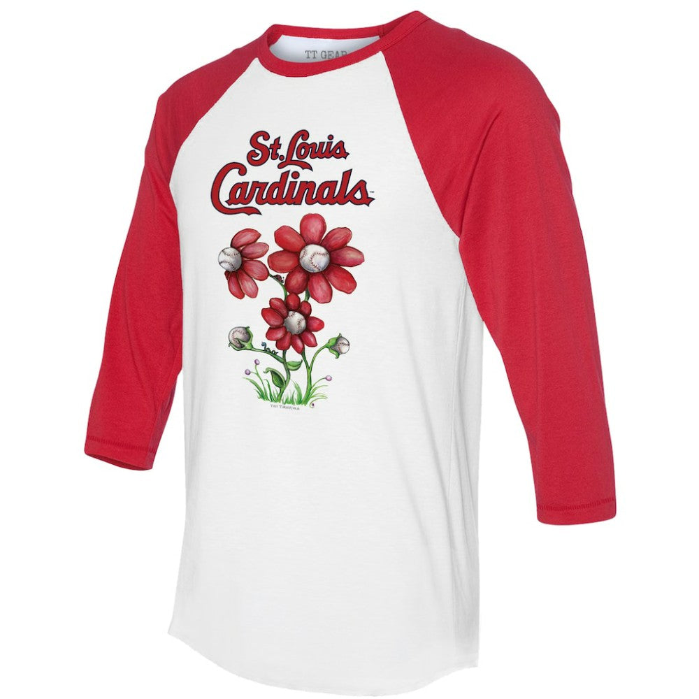 St. Louis Cardinals Tiny Turnip Women's Blooming Baseballs 3/4-Sleeve Raglan T-Shirt - White/Red