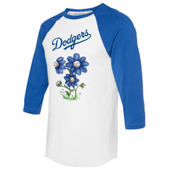 Los Angeles Dodgers Tiny Turnip Women's Blooming Baseballs 3/4-Sleeve Raglan T-Shirt - White/Royal