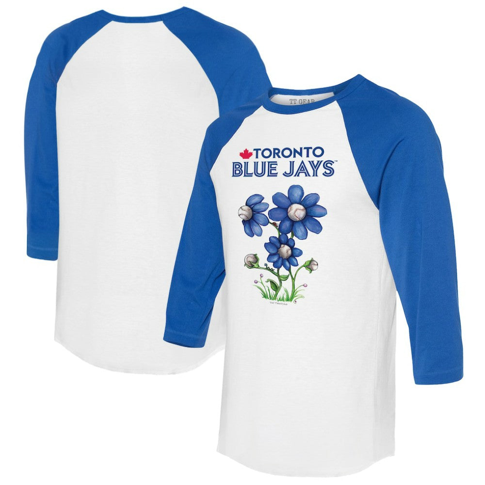 Toronto Blue Jays Tiny Turnip Women's Blooming Baseballs 3/4-Sleeve Raglan T-Shirt - White/Royal