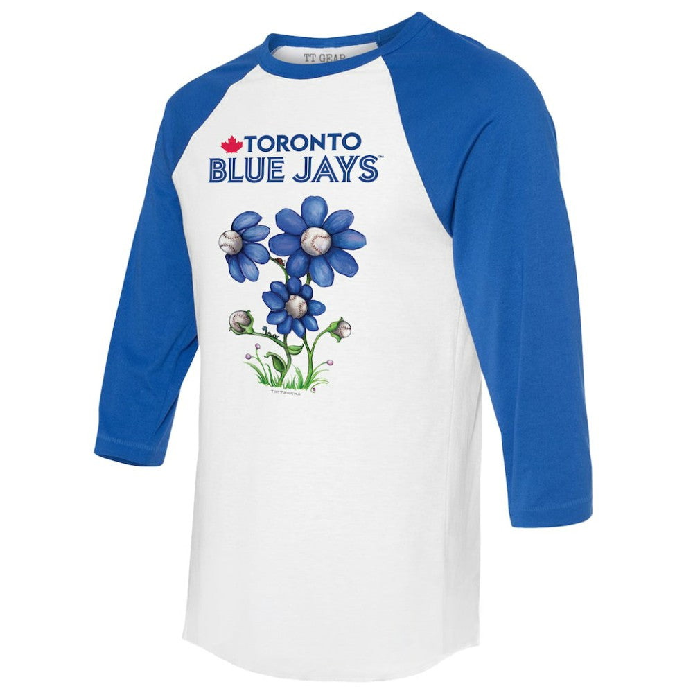 Toronto Blue Jays Tiny Turnip Women's Blooming Baseballs 3/4-Sleeve Raglan T-Shirt - White/Royal