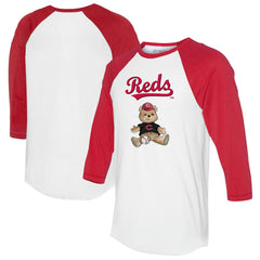 Cincinnati Reds Tiny Turnip Women's Teddy Boy 3/4-Sleeve Raglan T-Shirt - White/Red