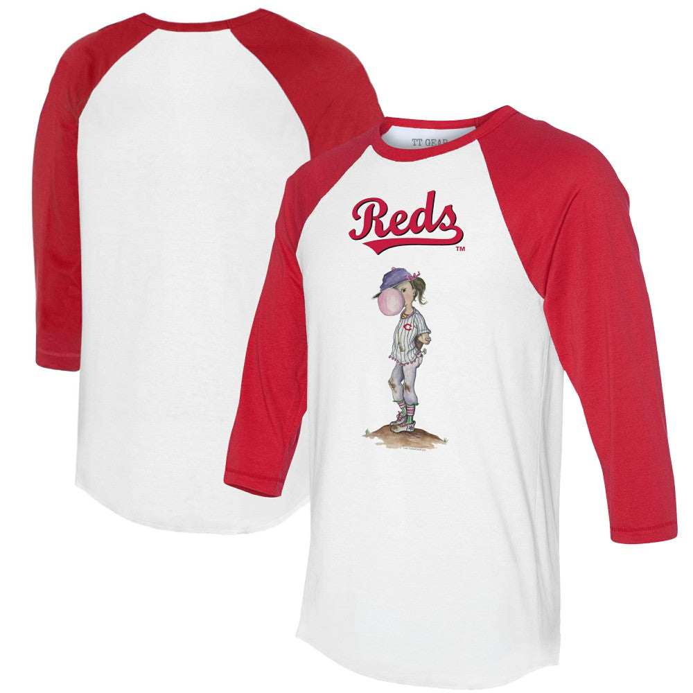 Cincinnati Reds Tiny Turnip Women's Bubbles 3/4-Sleeve Raglan T-Shirt - White/Red