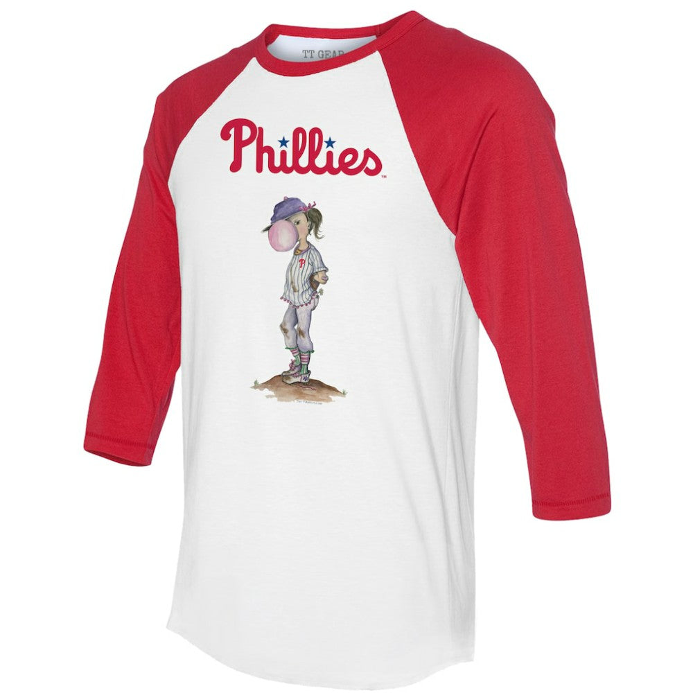 Philadelphia Phillies Tiny Turnip Women's Bubbles 3/4-Sleeve Raglan T-Shirt - White/Red