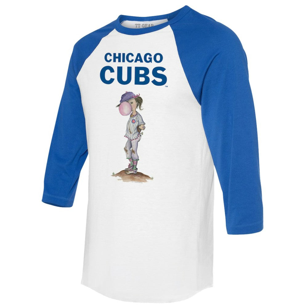 Chicago Cubs Tiny Turnip Women's Bubbles 3/4-Sleeve Raglan T-Shirt - White/Royal