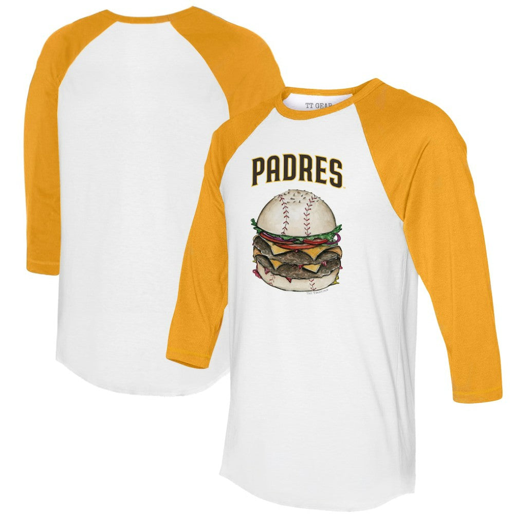 San Diego Padres Tiny Turnip Women's Burger 3/4-Sleeve Raglan T-Shirt - White/Gold