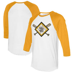 San Diego Padres Tiny Turnip Women's Diamond Cross Bats 3/4-Sleeve Raglan T-Shirt - White/Gold