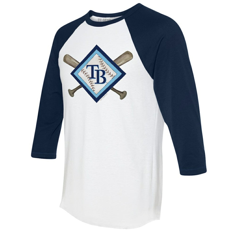 Tampa Bay Rays Tiny Turnip Women's Diamond Cross Bats 3/4-Sleeve Raglan T-Shirt - White/Navy