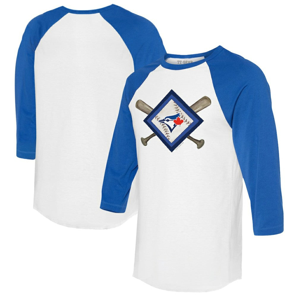 Toronto Blue Jays Tiny Turnip Women's Diamond Cross Bats 3/4-Sleeve Raglan T-Shirt - White/Royal