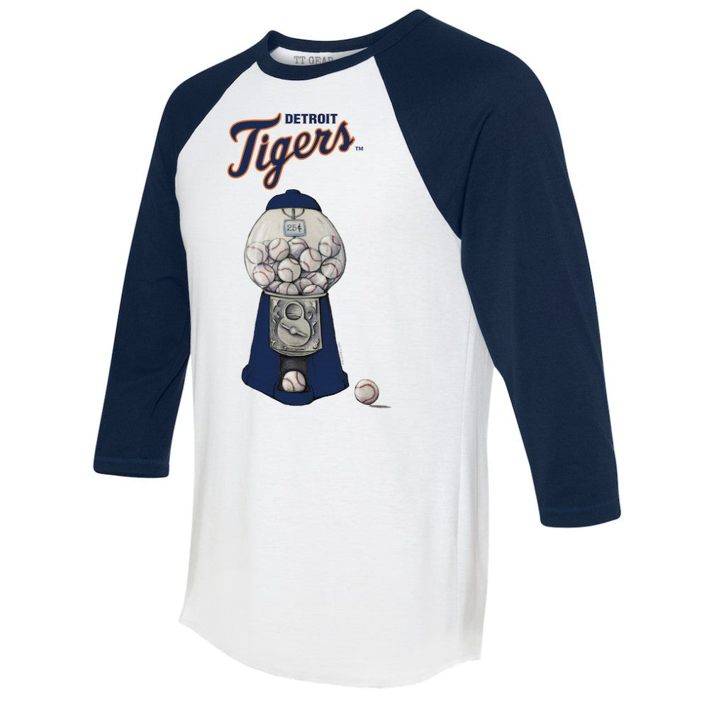 Detroit Tigers Tiny Turnip Women's Gumball Machine 3/4-Sleeve Raglan T-Shirt - White/Navy