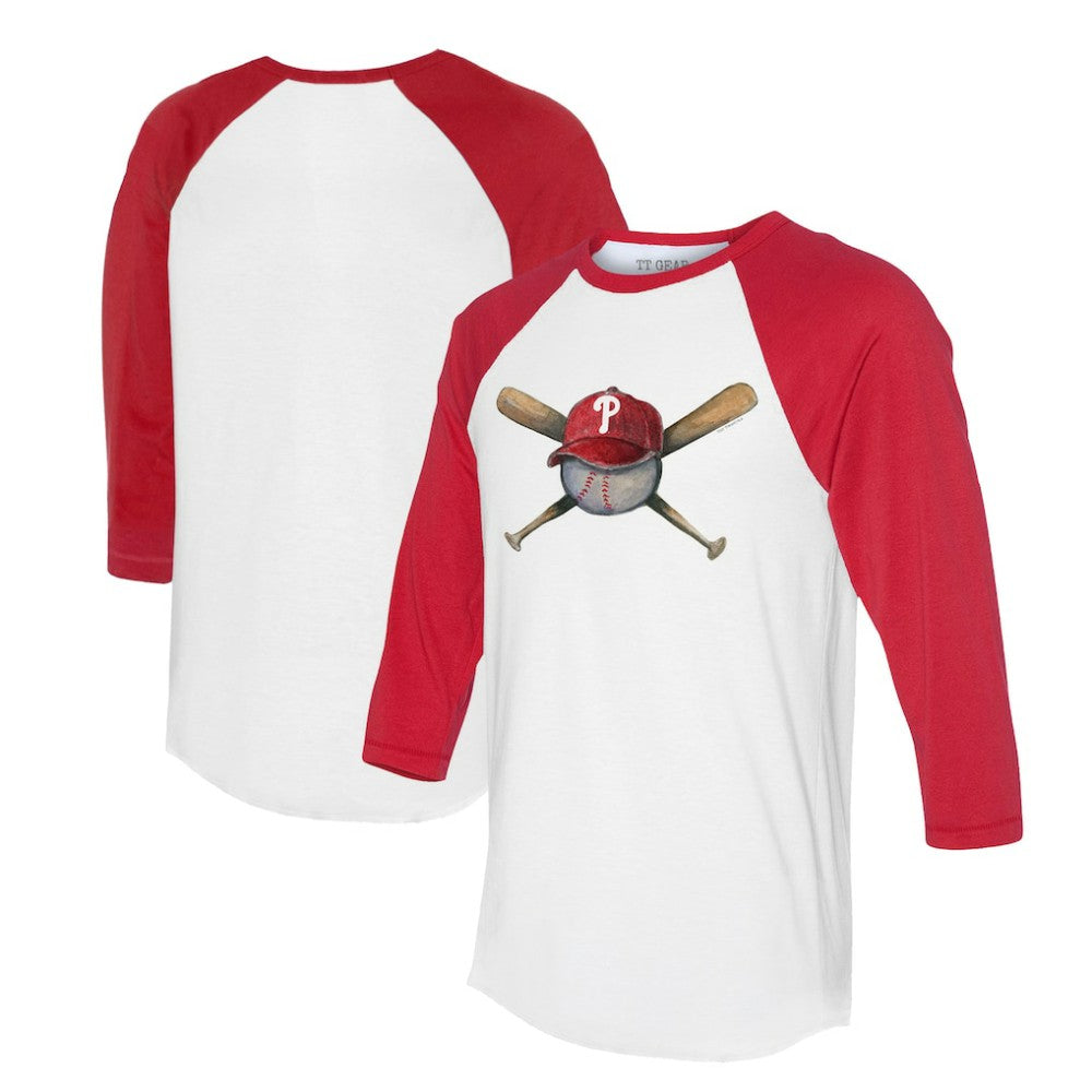 Philadelphia Phillies Tiny Turnip Women's Hat Crossbats 3/4-Sleeve Raglan T-Shirt - White/Red