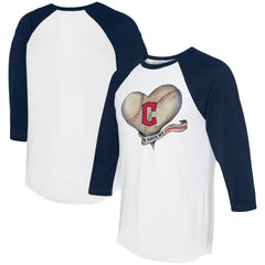 Cleveland Guardians Tiny Turnip Women's Heart Banner 3/4-Sleeve Raglan T-Shirt - White/Navy