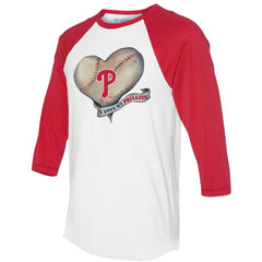 Philadelphia Phillies Tiny Turnip Women's Heart Banner 3/4-Sleeve Raglan T-Shirt - White/Red