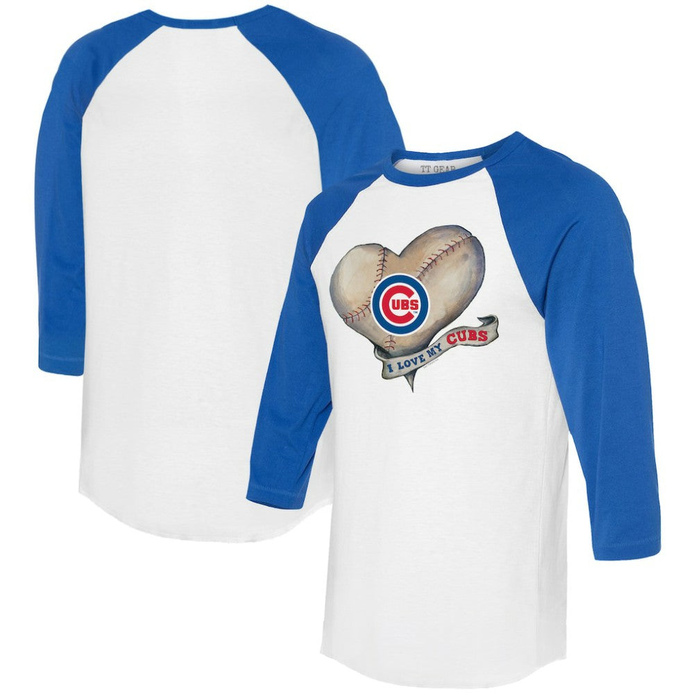 Chicago Cubs Tiny Turnip Women's Heart Banner 3/4-Sleeve Raglan T-Shirt - White/Royal