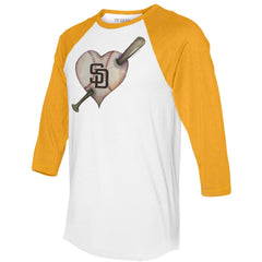 San Diego Padres Tiny Turnip Women's Heart Bat 3/4-Sleeve Raglan T-Shirt - White/Gold