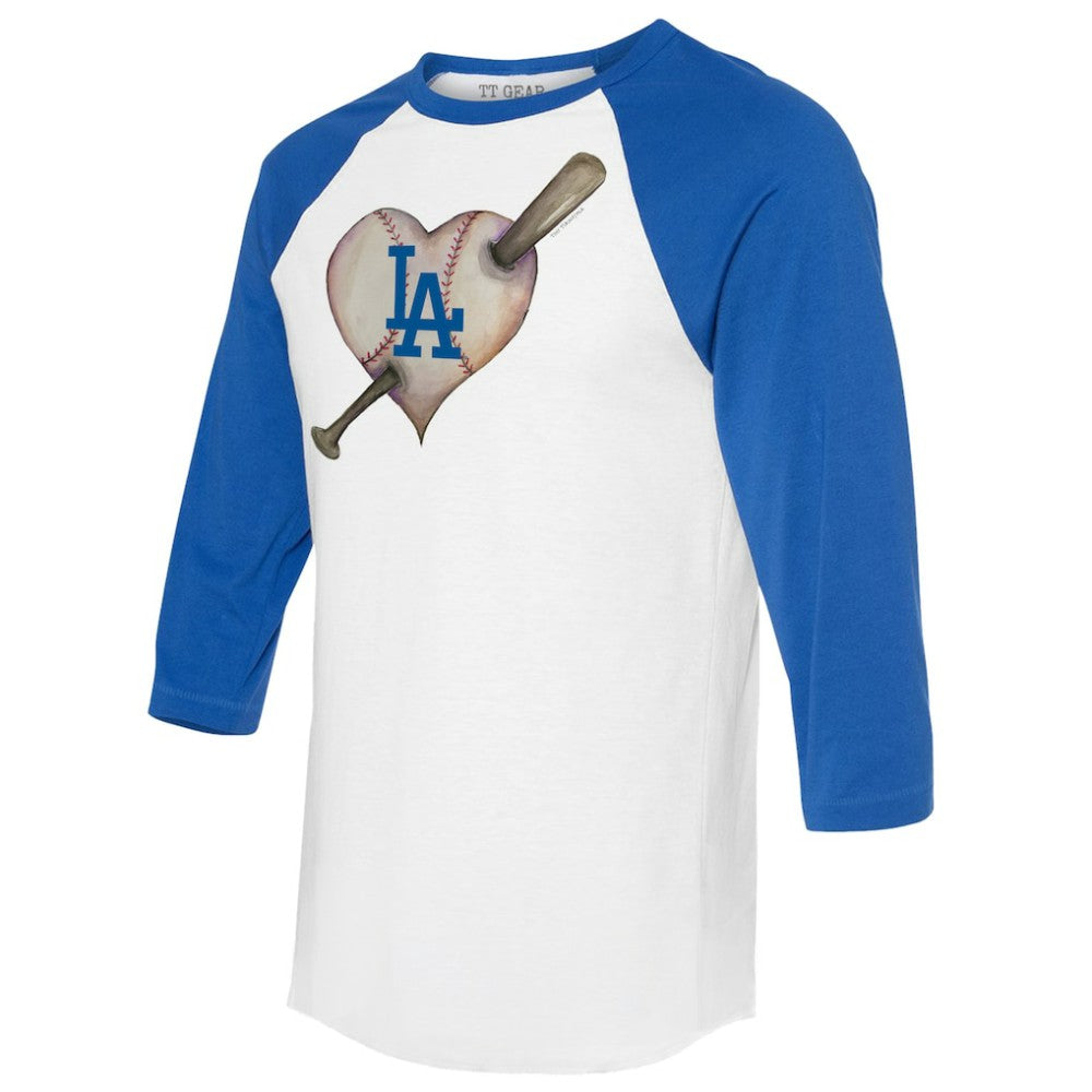 Los Angeles Dodgers Tiny Turnip Women's Heart Bat 3/4-Sleeve Raglan T-Shirt - White/Royal