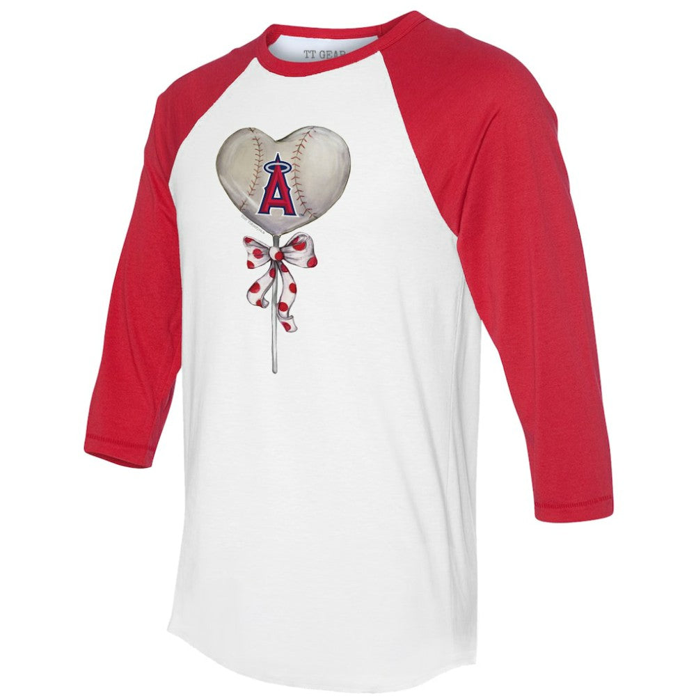 Los Angeles Angels Tiny Turnip Women's Heart Lolly 3/4-Sleeve Raglan T-Shirt - White/Red