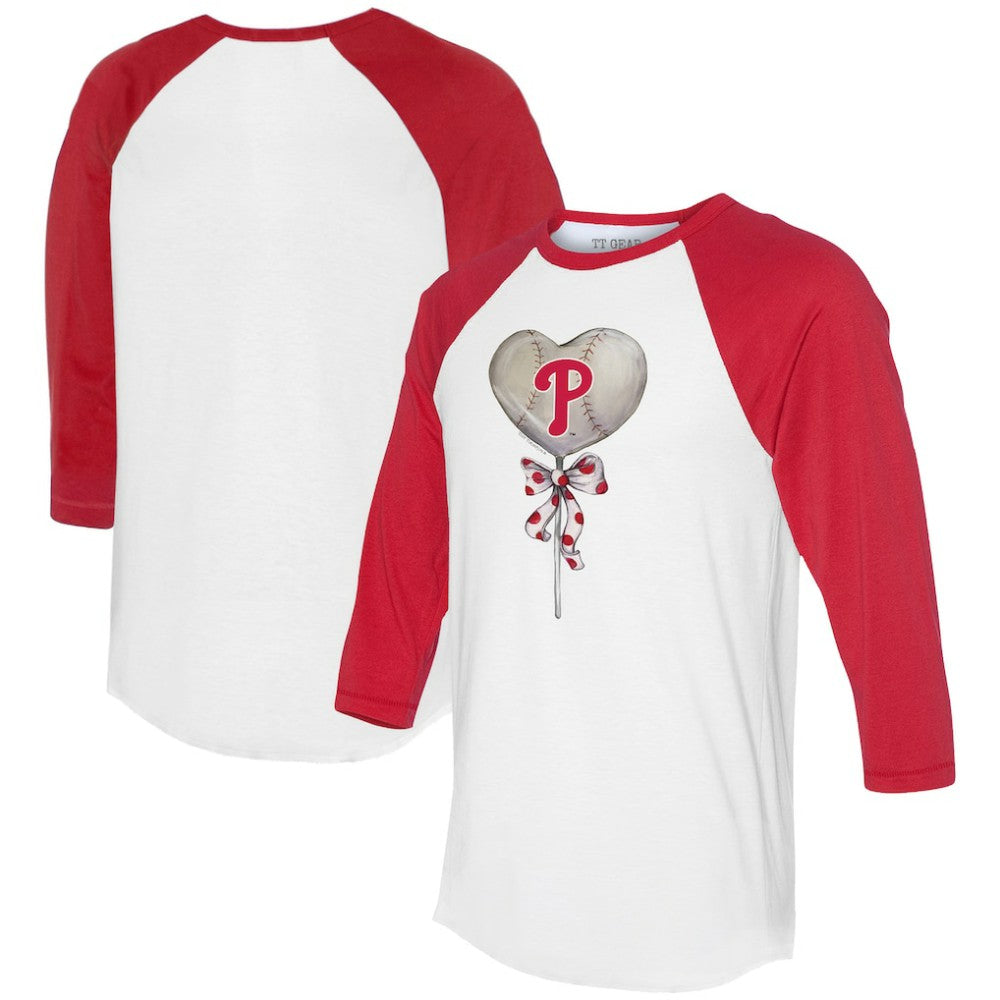 Philadelphia Phillies Tiny Turnip Women's Heart Lolly 3/4-Sleeve Raglan T-Shirt - White/Red