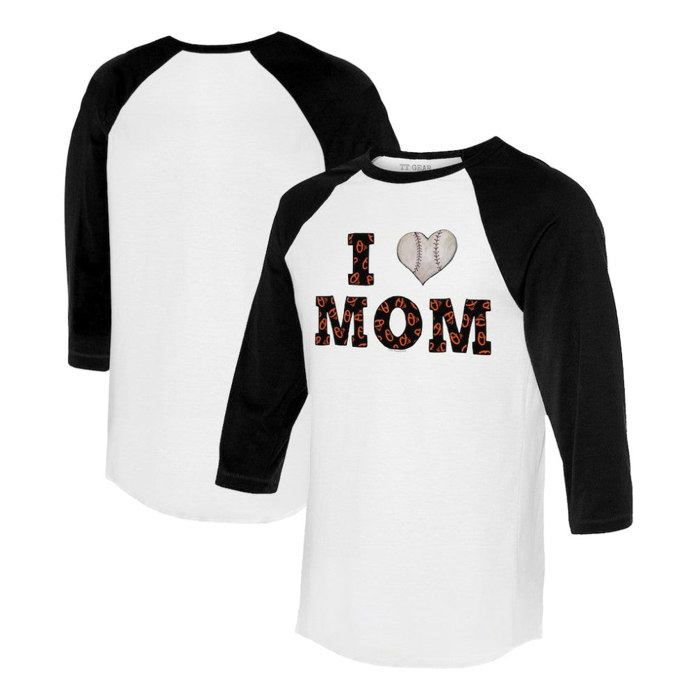 Baltimore Orioles Tiny Turnip Women's I Love Mom 3/4-Sleeve Raglan T-Shirt - White/Black