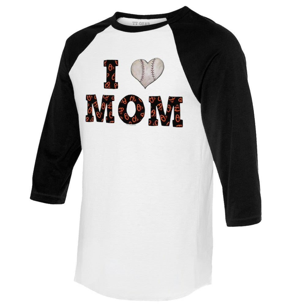 Baltimore Orioles Tiny Turnip Women's I Love Mom 3/4-Sleeve Raglan T-Shirt - White/Black