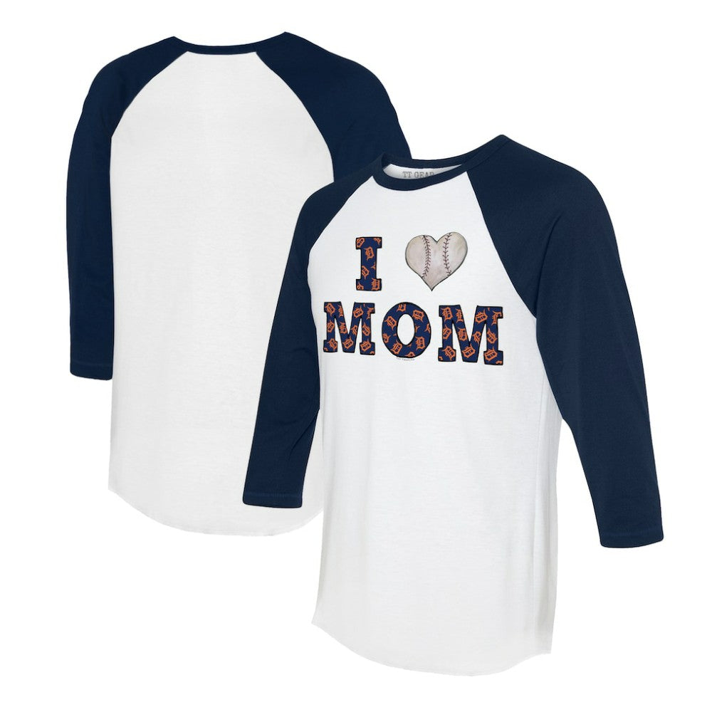 Detroit Tigers Tiny Turnip Women's I Love Mom 3/4-Sleeve Raglan T-Shirt - White/Navy