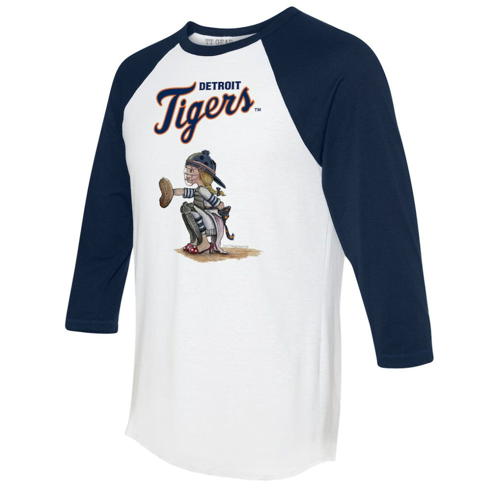 Detroit Tigers Tiny Turnip Women's Kate 3/4-Sleeve Raglan T-Shirt - White/Navy