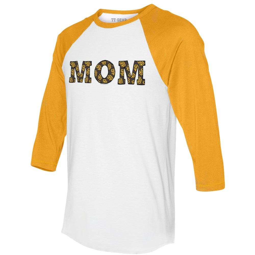 San Diego Padres Tiny Turnip Women's Logo Mom 3/4-Sleeve Raglan T-Shirt - White/Gold